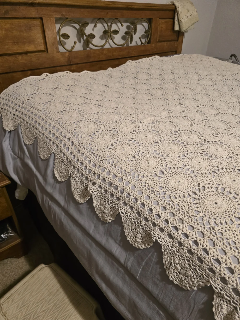 Handmade Crochet Bedspread - Antique White